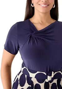 Plus Dot Print Pleated Skirt