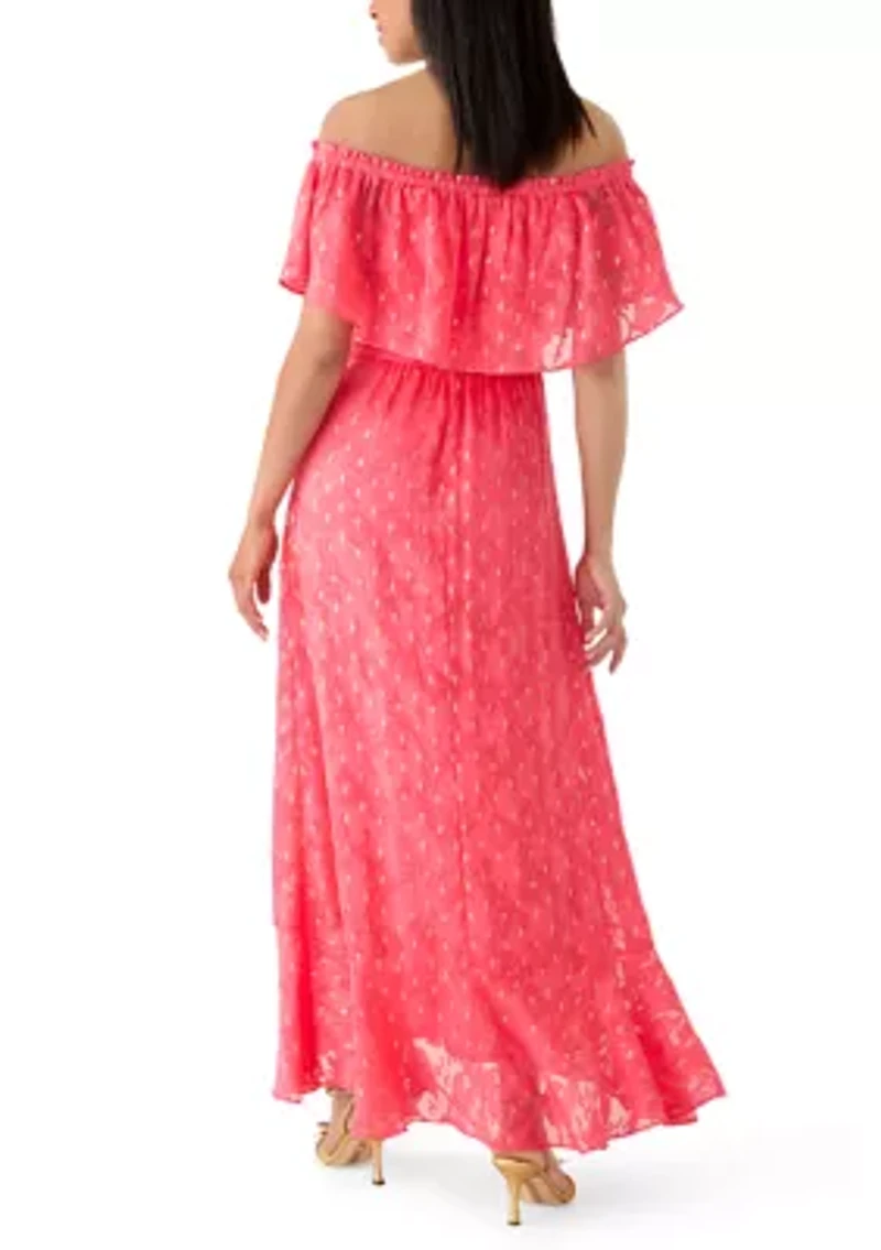 Women's Off Shoulder Clip Dot Maxi Dress