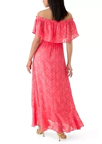 Women's Off Shoulder Clip Dot Maxi Dress