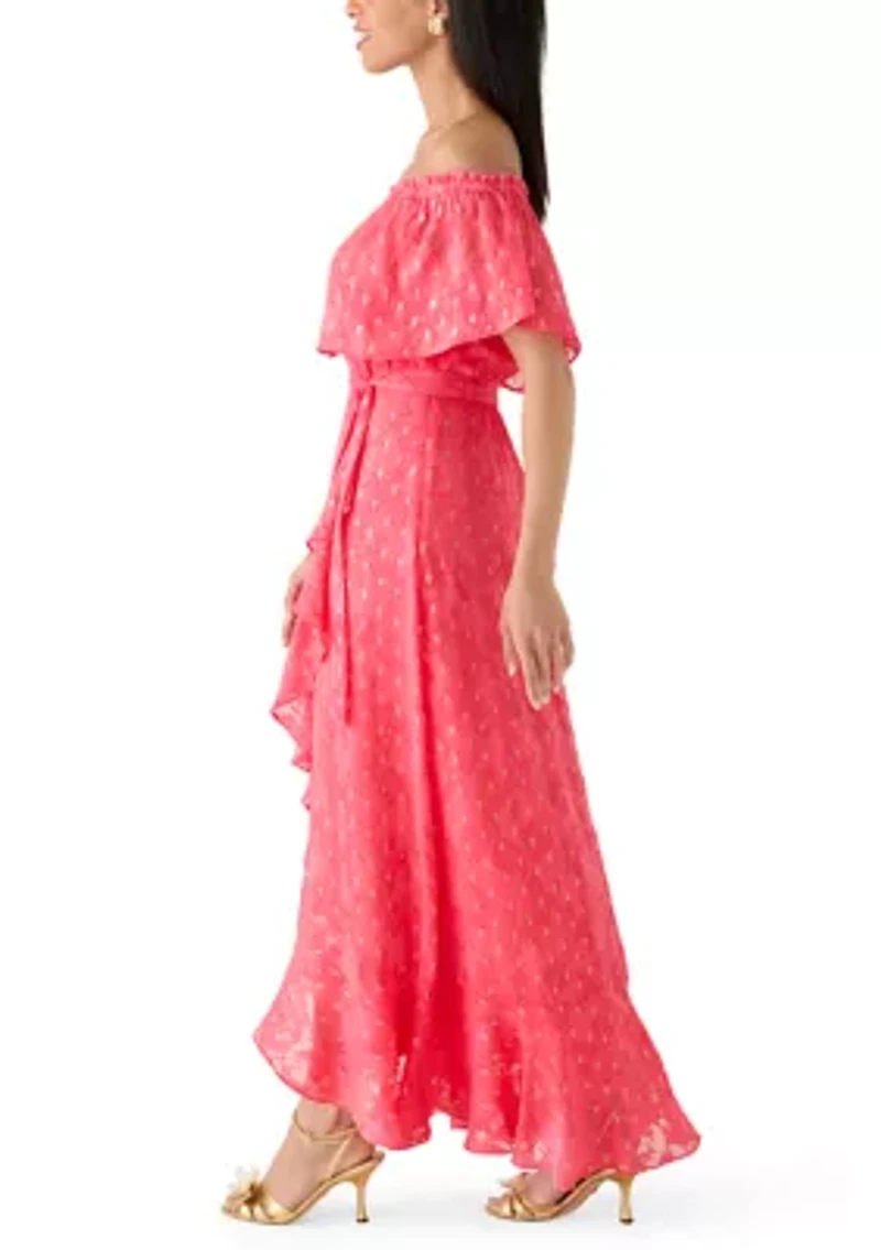 Women's Off Shoulder Clip Dot Maxi Dress