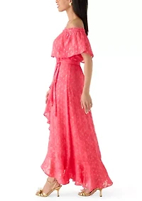 Women's Off Shoulder Clip Dot Maxi Dress