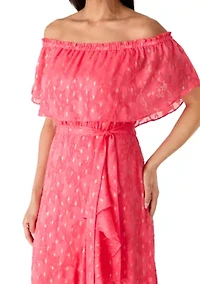 Women's Off Shoulder Clip Dot Maxi Dress