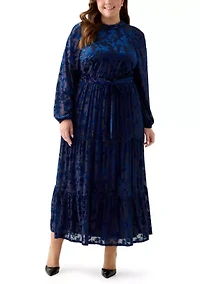 Plus Long Sleeve Mock Neck Velvet Fit and Flare Dress