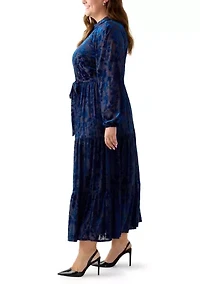 Plus Long Sleeve Mock Neck Velvet Fit and Flare Dress