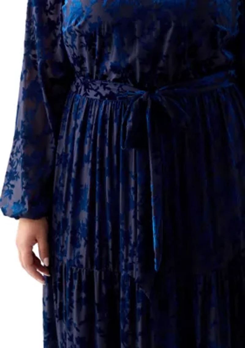 Plus Long Sleeve Mock Neck Velvet Fit and Flare Dress