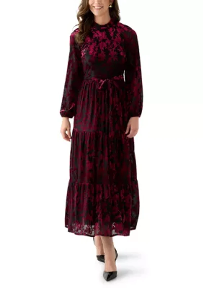 Women's Burnout Long Sleeve Fit and Flare Dress