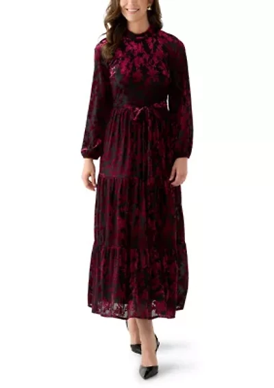 Women's Burnout Long Sleeve Fit and Flare Dress