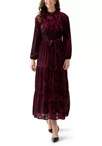 Women's Burnout Long Sleeve Fit and Flare Dress