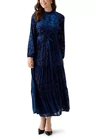 Women's Burnout Long Sleeve Fit and Flare Dress