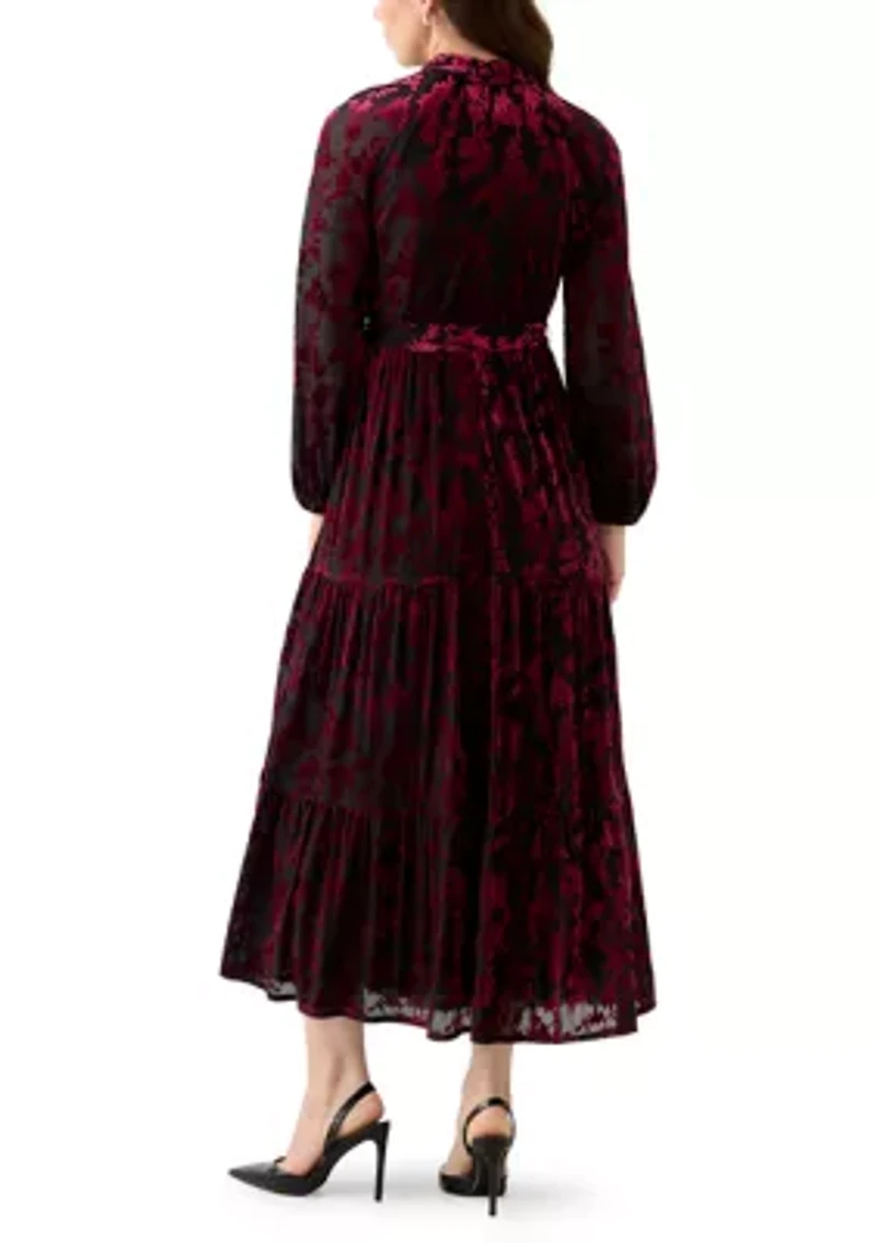 Women's Burnout Long Sleeve Fit and Flare Dress