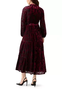 Women's Burnout Long Sleeve Fit and Flare Dress