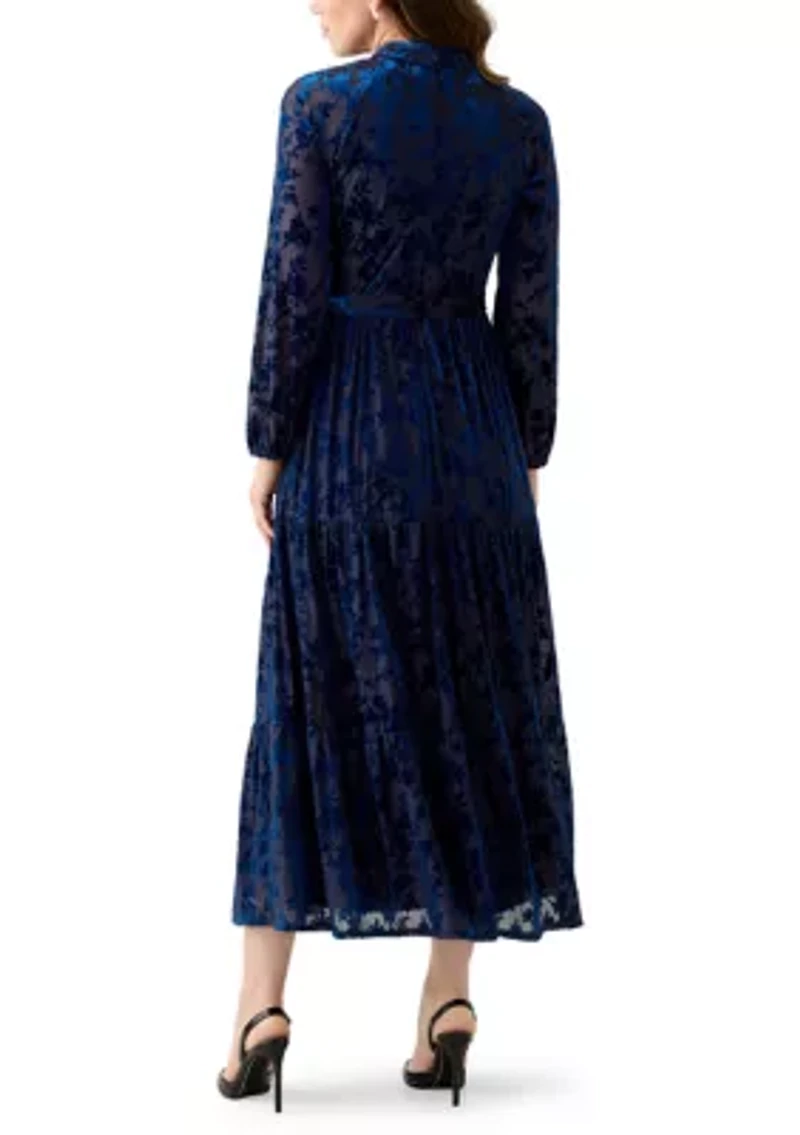 Women's Burnout Long Sleeve Fit and Flare Dress