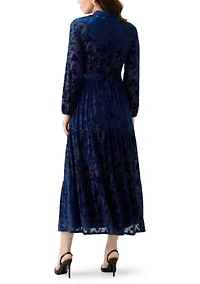 Women's Burnout Long Sleeve Fit and Flare Dress