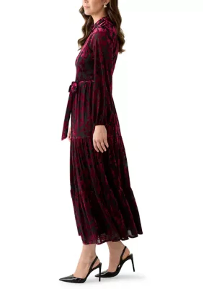 Women's Burnout Long Sleeve Fit and Flare Dress