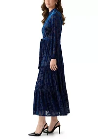 Women's Burnout Long Sleeve Fit and Flare Dress