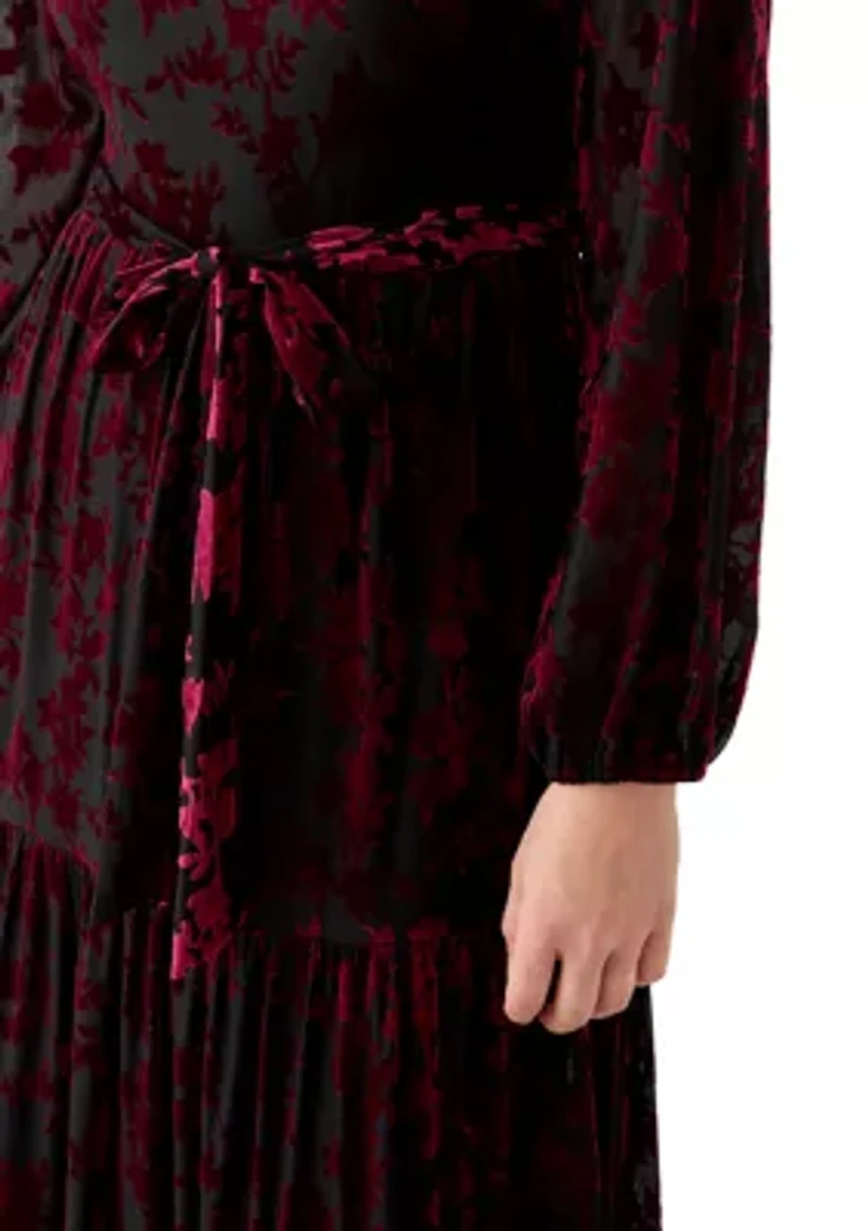 Women's Burnout Long Sleeve Fit and Flare Dress