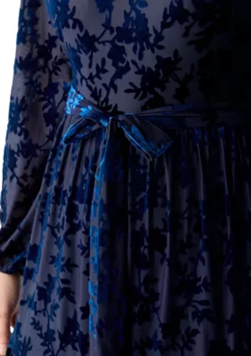 Women's Burnout Long Sleeve Fit and Flare Dress