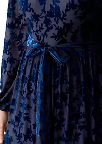 Women's Burnout Long Sleeve Fit and Flare Dress