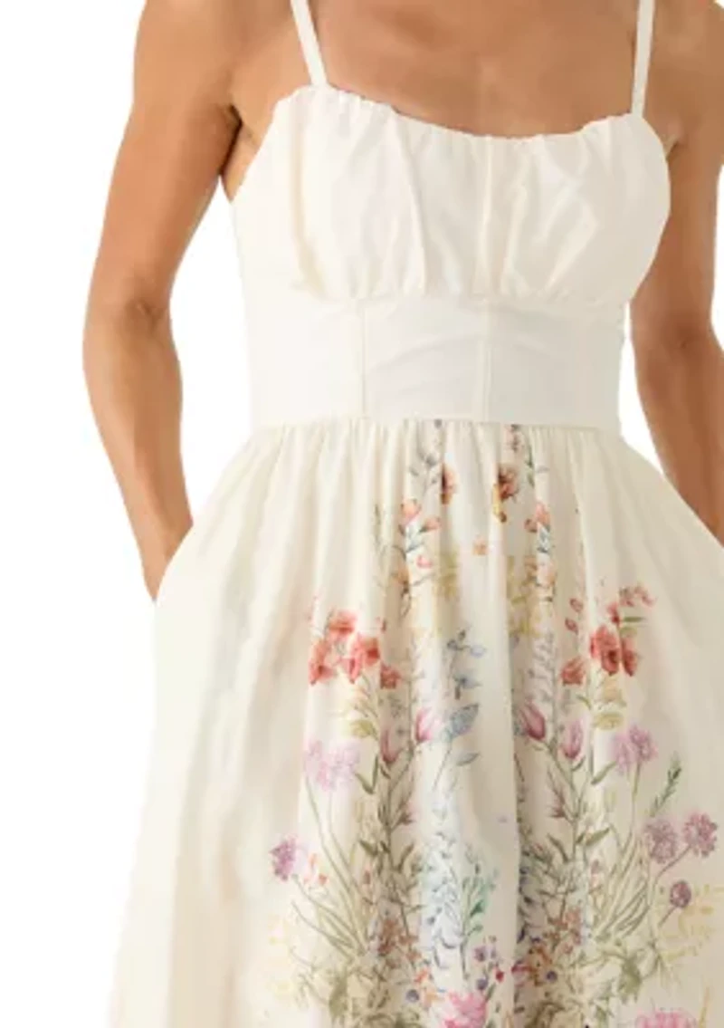 Women's Sleeveless Floral Printed A-Line Dress