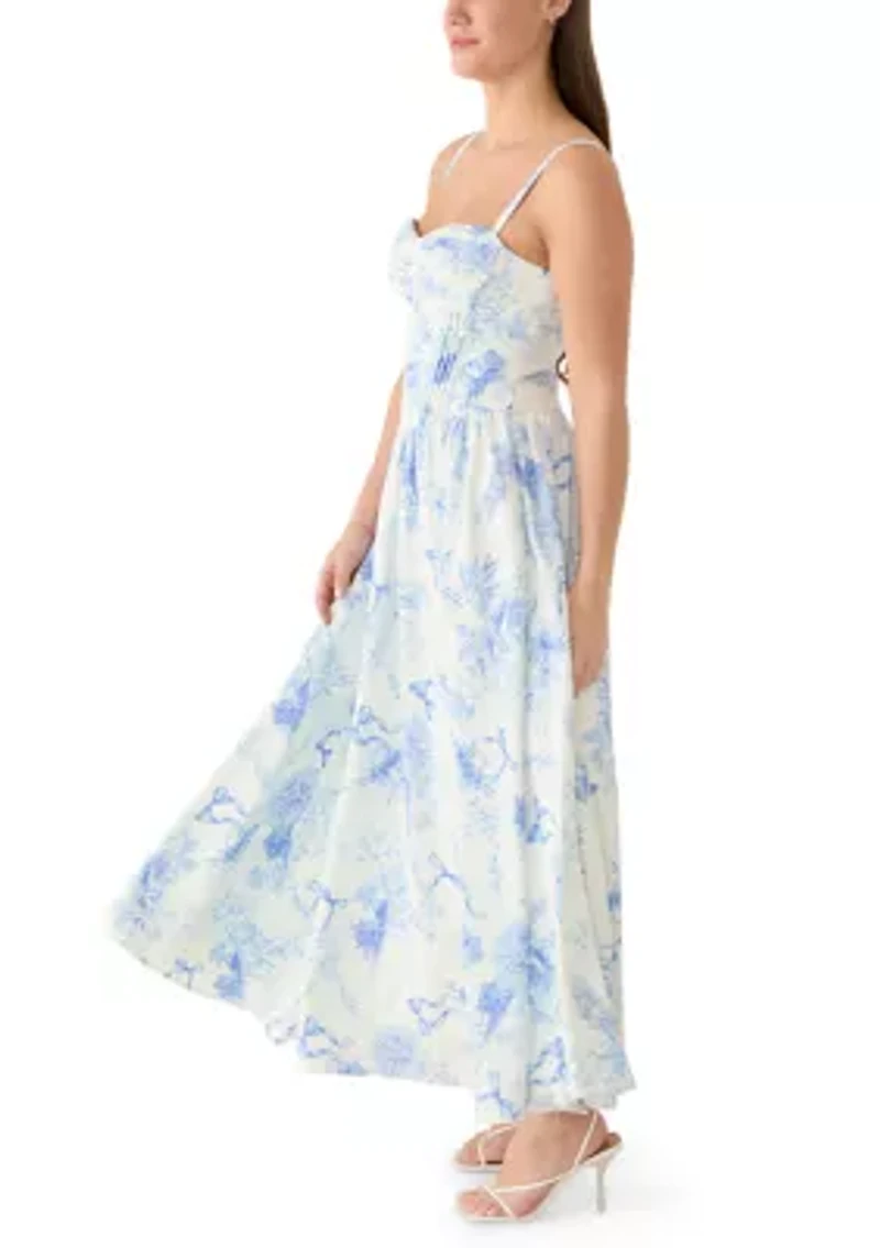 Women's Sleeveless Bustier Toile Printed Dress