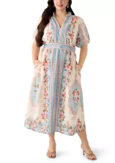 Plus Linen Belted Maxi Dress