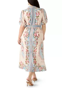 Plus Linen Belted Maxi Dress