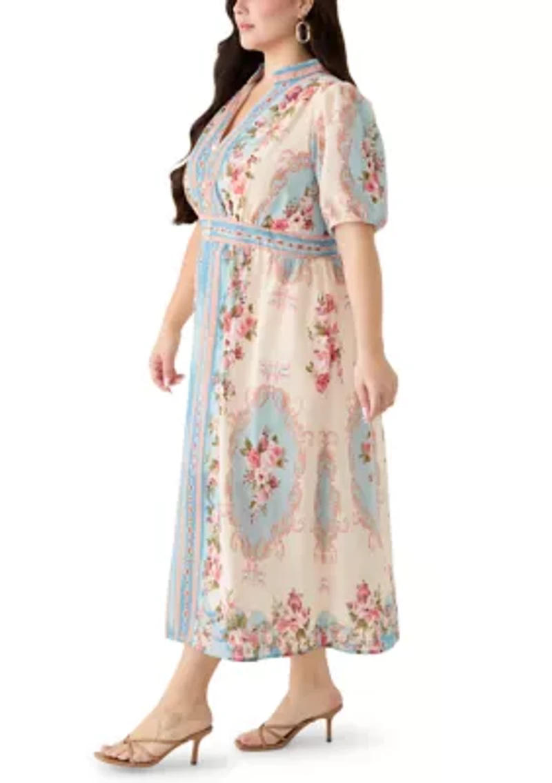 Plus Linen Belted Maxi Dress