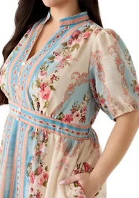 Plus Linen Belted Maxi Dress