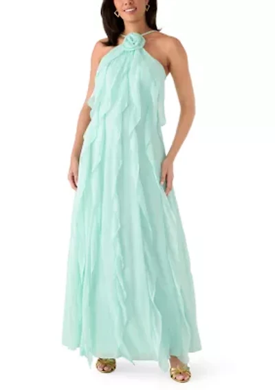 Women's Sleeveless Halter Ruffle Dress