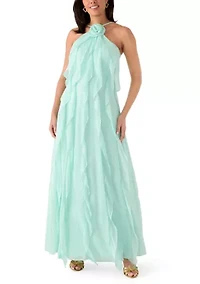 Women's Sleeveless Halter Ruffle Dress