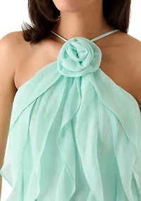 Women's Sleeveless Halter Ruffle Dress