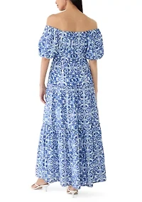 Women's Off The Shoulder Printed Maxi Dress