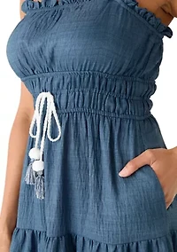 Women's Flutter Sleeve Tiered Denim Midi Dress