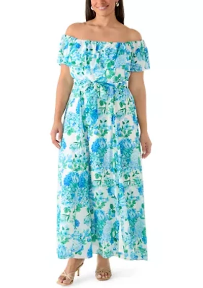 Plus Ruffle Sleeve Floral Maxi Dress