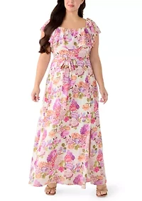 Plus Ruffle Sleeve Floral Maxi Dress