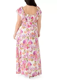 Plus Ruffle Sleeve Floral Maxi Dress
