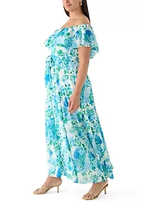 Plus Ruffle Sleeve Floral Maxi Dress