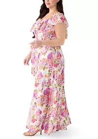 Plus Ruffle Sleeve Floral Maxi Dress