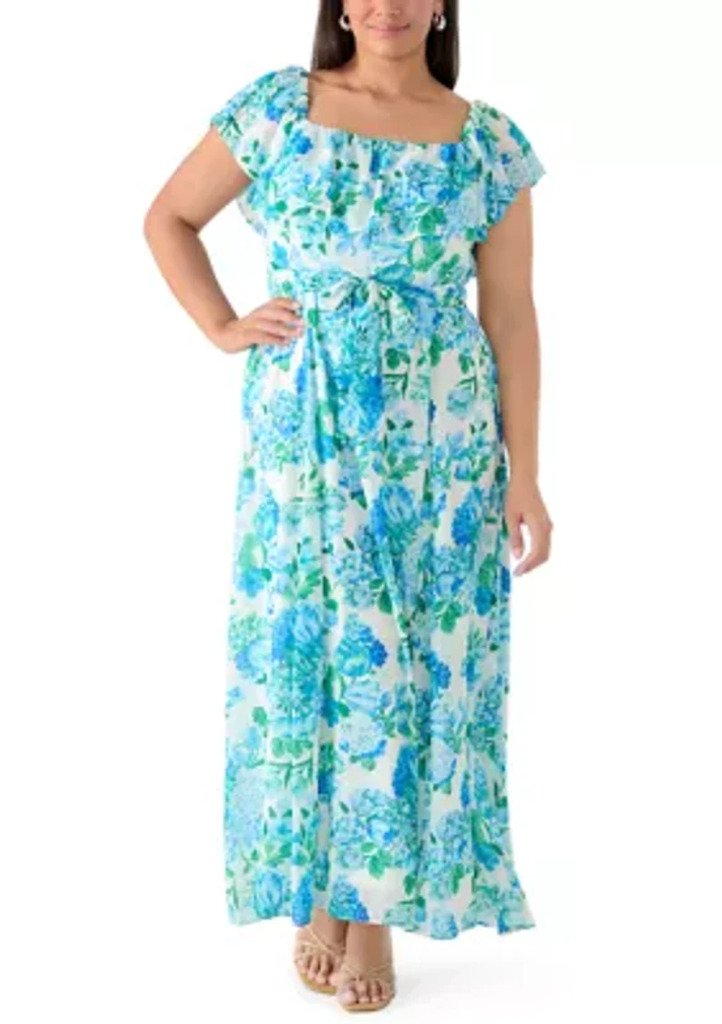 Plus Ruffle Sleeve Floral Maxi Dress