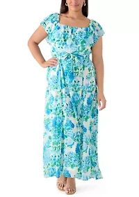 Plus Ruffle Sleeve Floral Maxi Dress