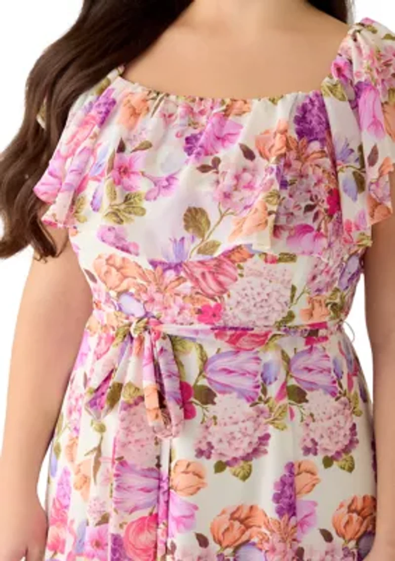 Plus Ruffle Sleeve Floral Maxi Dress