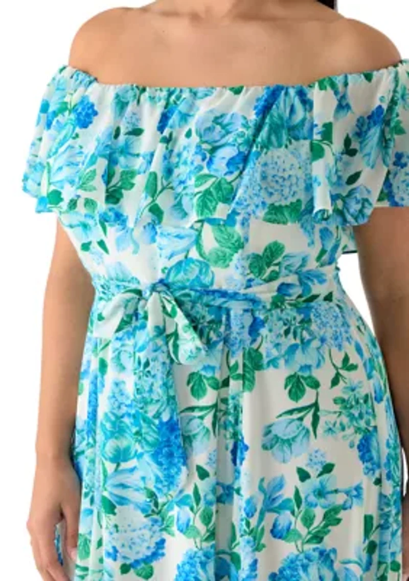 Plus Ruffle Sleeve Floral Maxi Dress