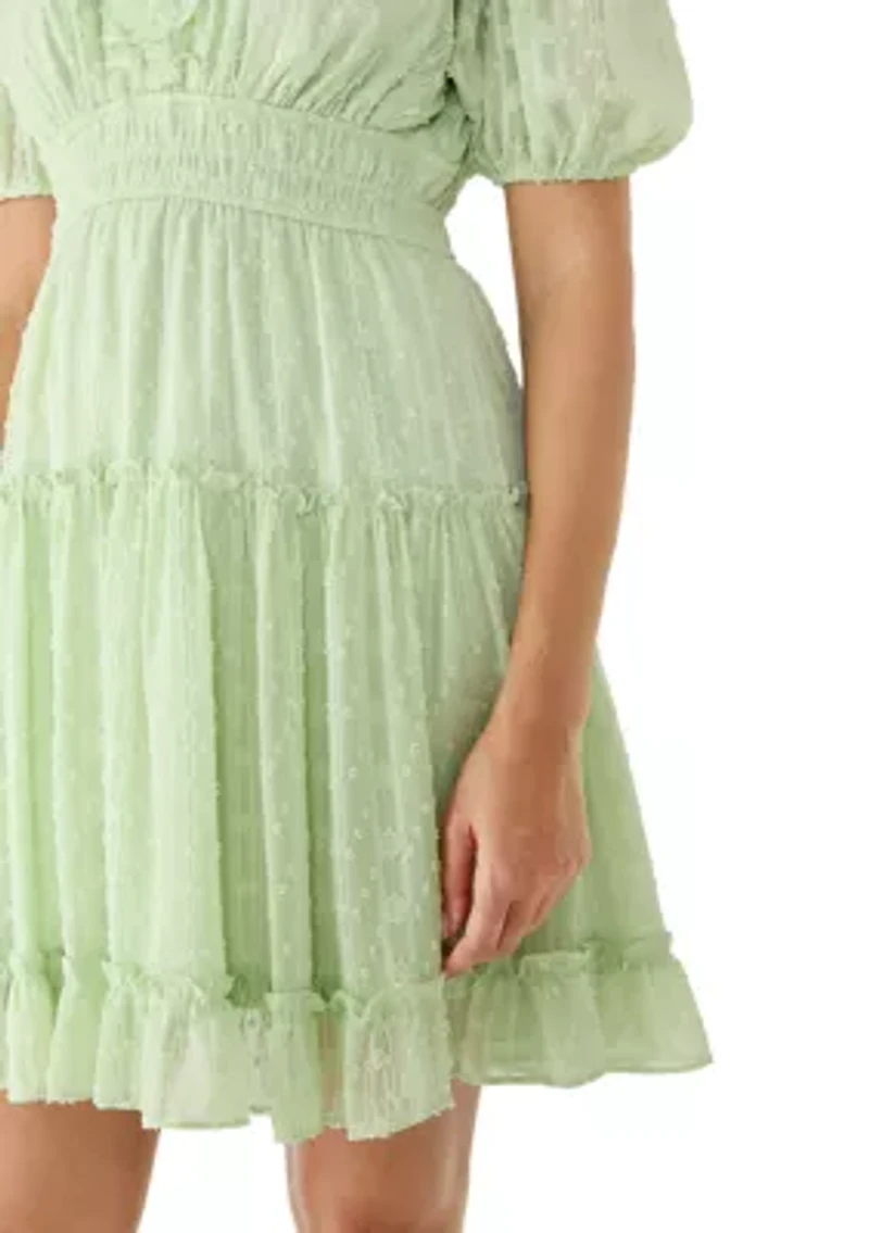 Women's Short Puff Sleeve A-Line Dress