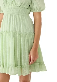 Women's Short Puff Sleeve A-Line Dress