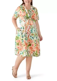 Plus 3/4 Sleeve Open Work Straight Hem Mini Dress