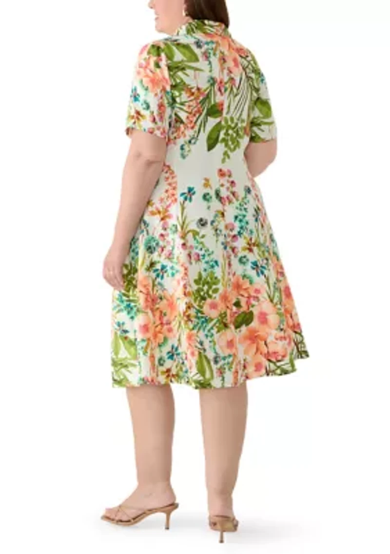 Plus 3/4 Sleeve Open Work Straight Hem Mini Dress