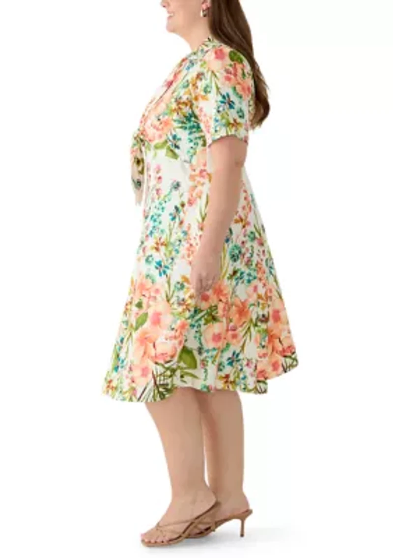 Plus 3/4 Sleeve Open Work Straight Hem Mini Dress