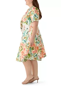 Plus 3/4 Sleeve Open Work Straight Hem Mini Dress
