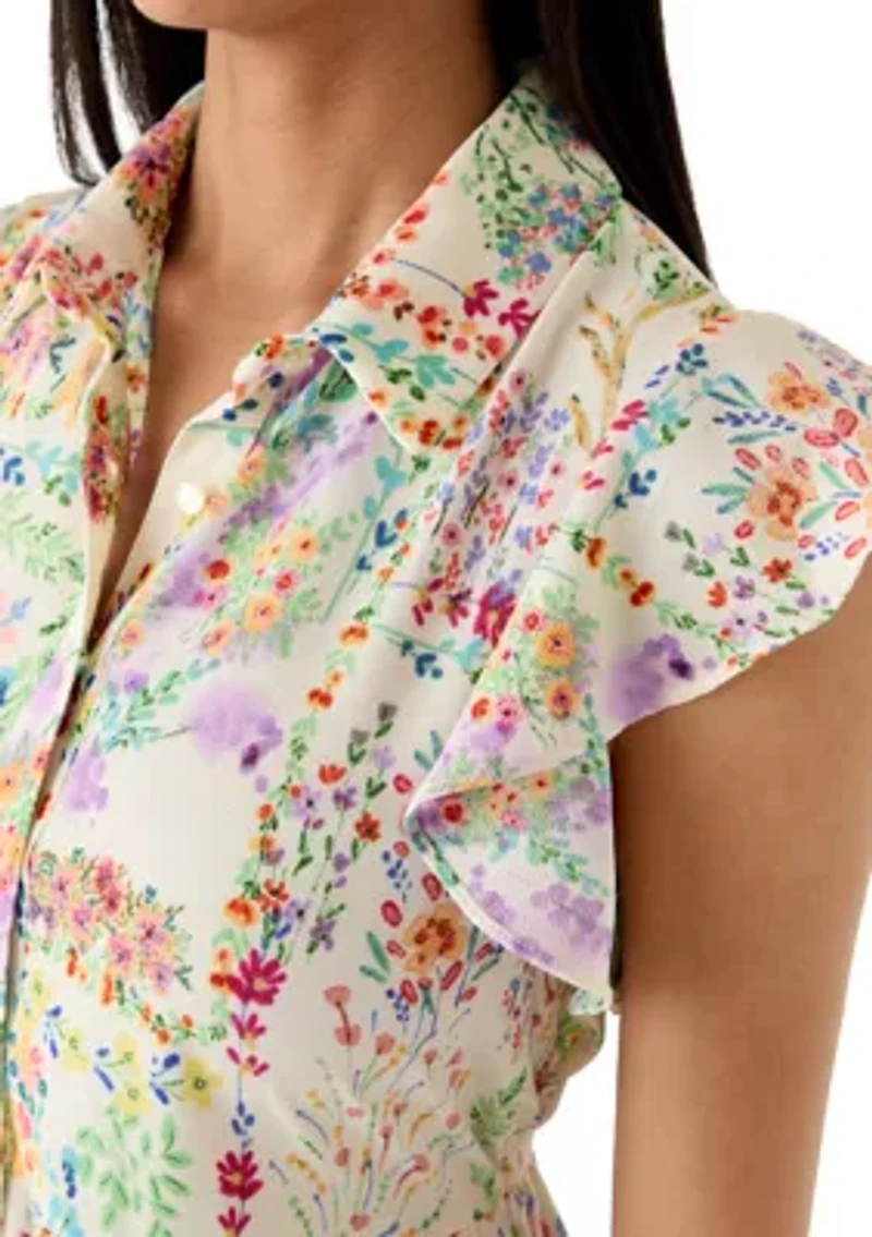 Women's Ruffle Sleeve Floral Mini Dress