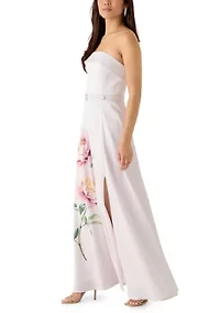 Women's Strapless Placement Print Mikado Midi Dress